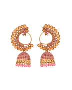 Jewels Nest Gold Plated Kundan Style Light Pink Jhumka Earrings With Bead Drops For Women | Grocsy