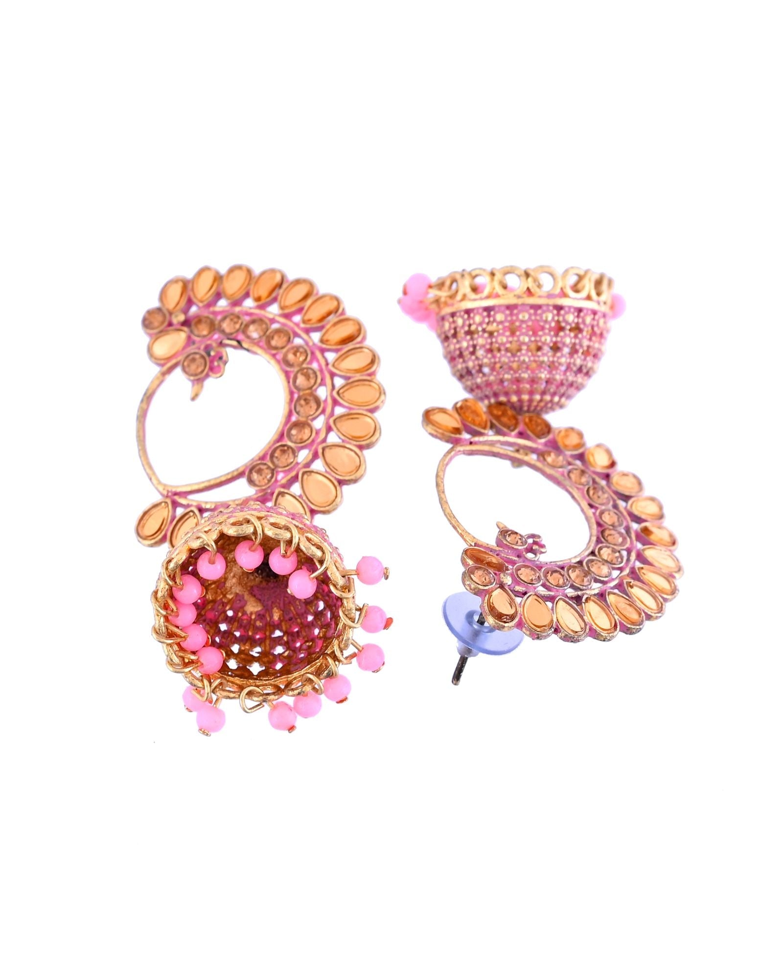 Jewels Nest Gold Plated Kundan Style Light Pink Jhumka Earrings With Bead Drops For Women | Grocsy