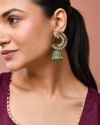 Jewels Nest Gold Plated Kundan Style Green Jhumka Earrings With Bead Drops For Women | Grocsy