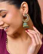 Jewels Nest Gold Plated Kundan Style Green Jhumka Earrings With Bead Drops For Women | Grocsy