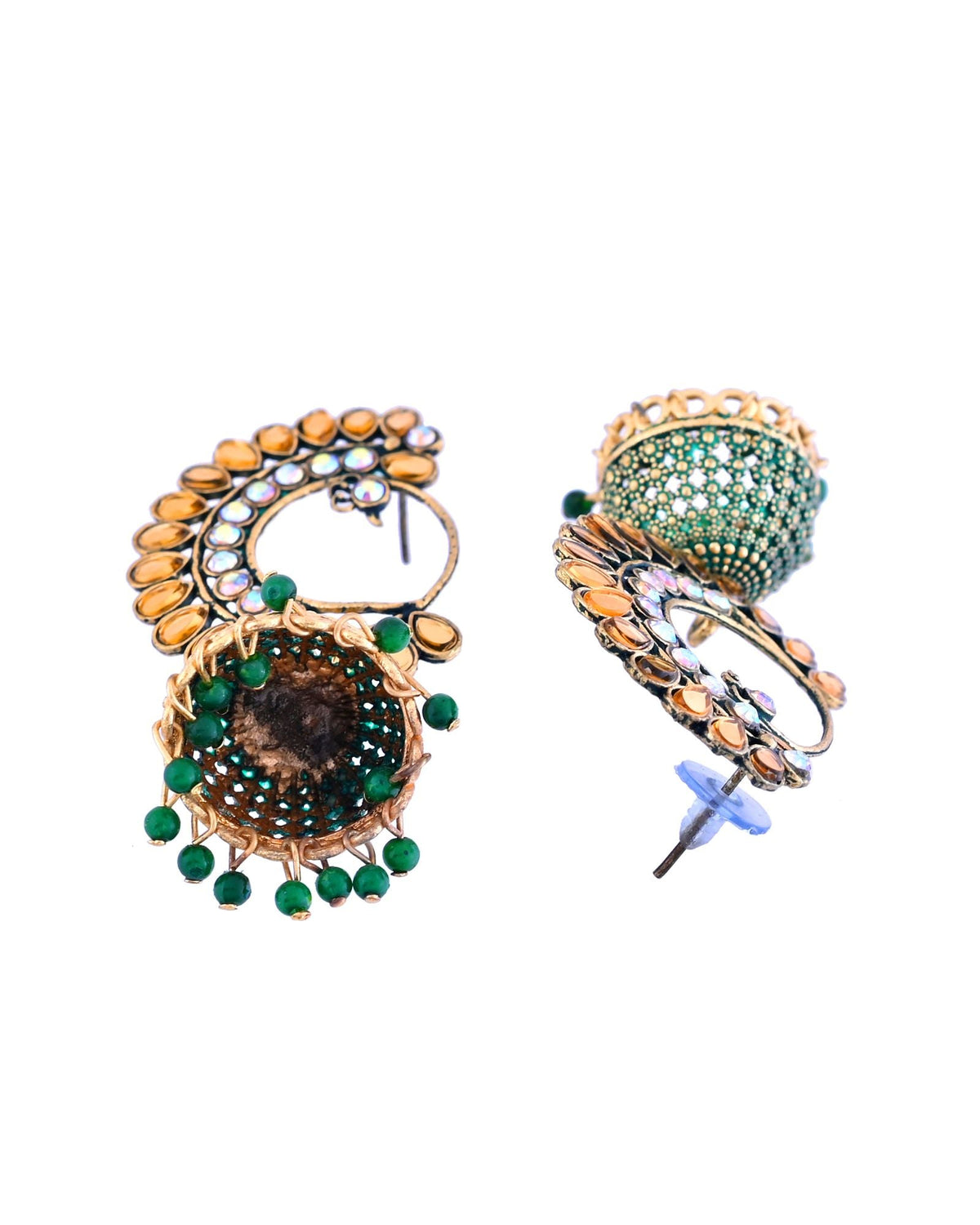Jewels Nest Gold Plated Kundan Style Green Jhumka Earrings With Bead Drops For Women | Grocsy