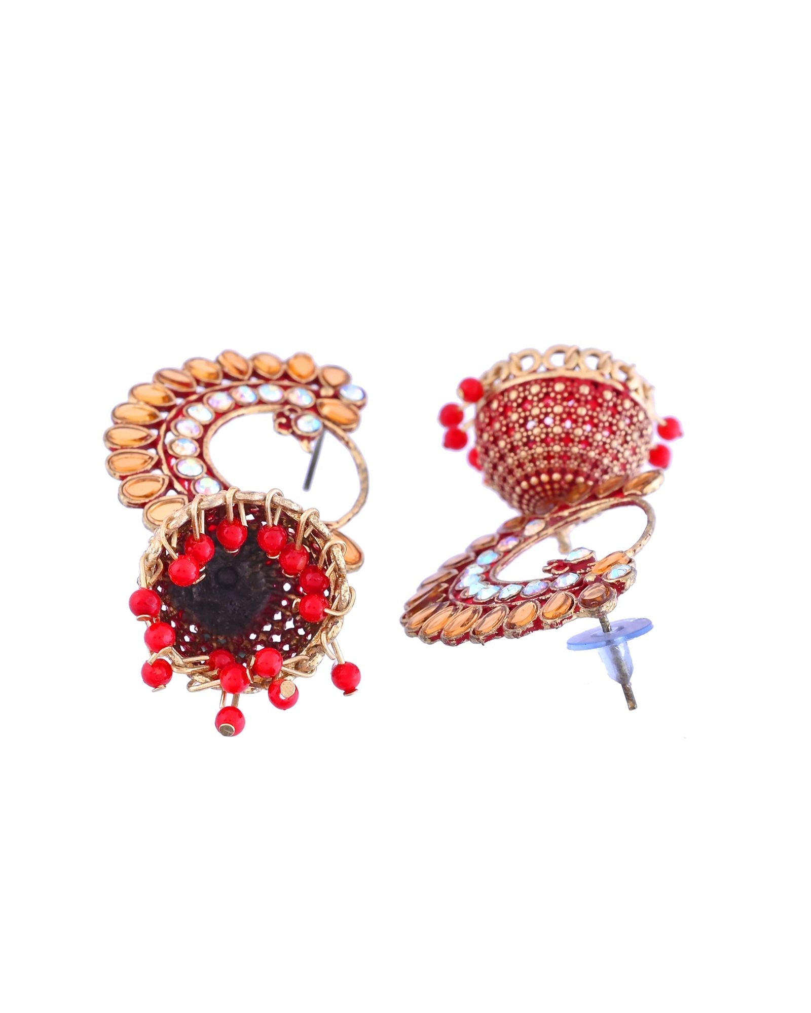 Jewels Nest Gold Plated Kundan Style Red Beaded Jhumka Earrings For Women | Grocsy