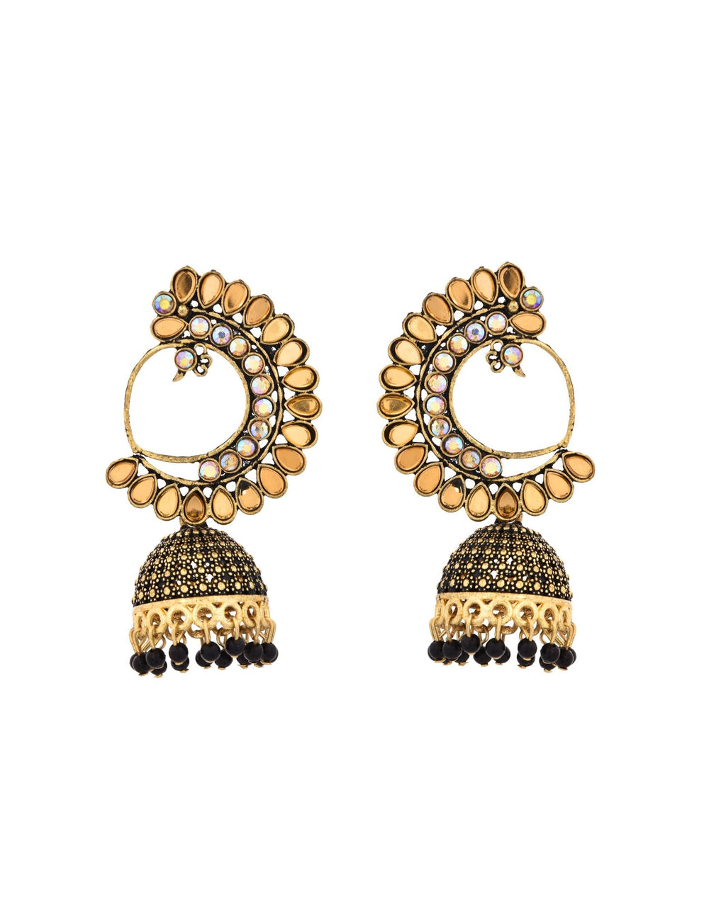 Jewels Nest Gold Plated Kundan Style Black Beaded Jhumka Earrings For Women | Grocsy