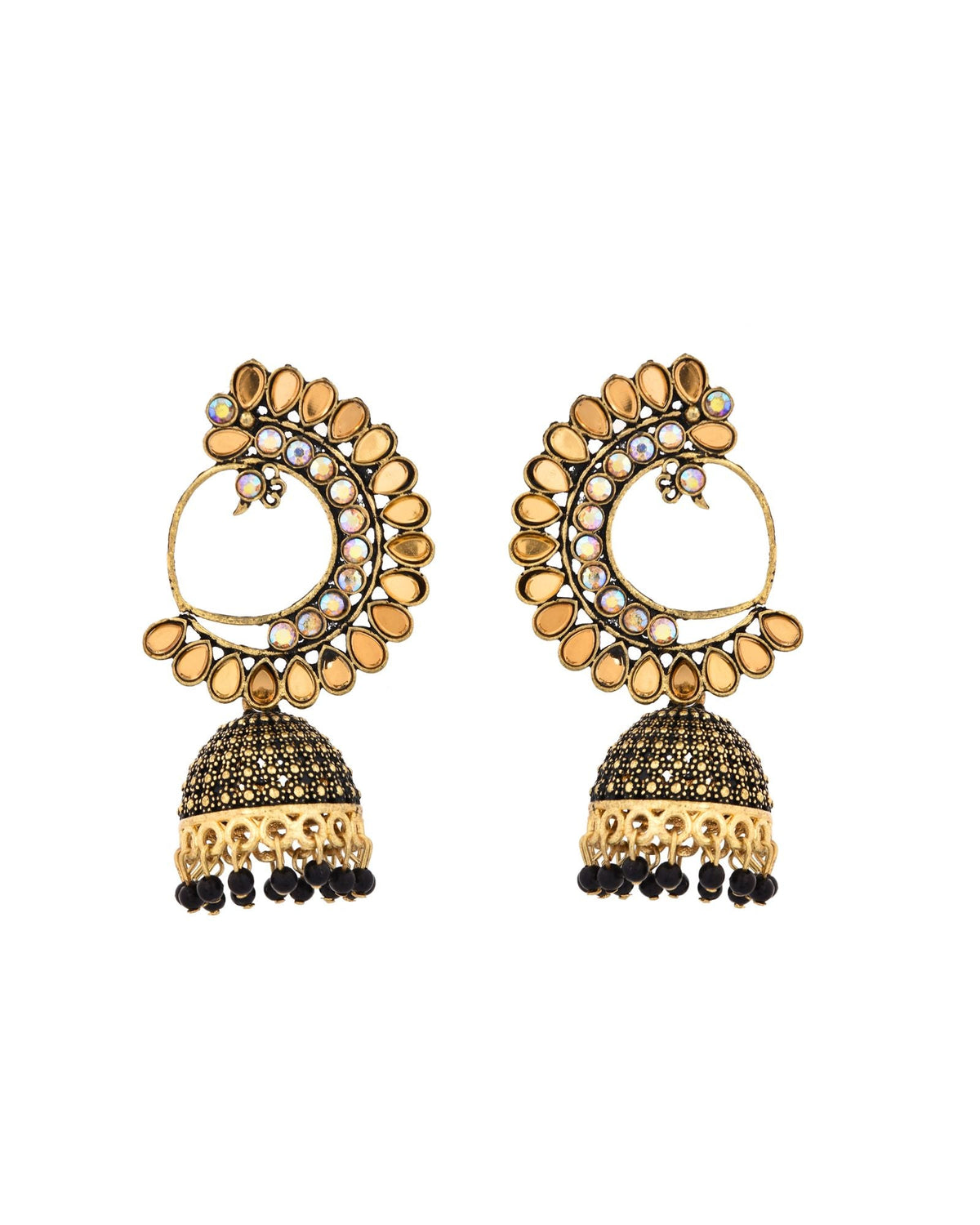 Jewels Nest Gold Plated Kundan Style Black Beaded Jhumka Earrings For Women | Grocsy