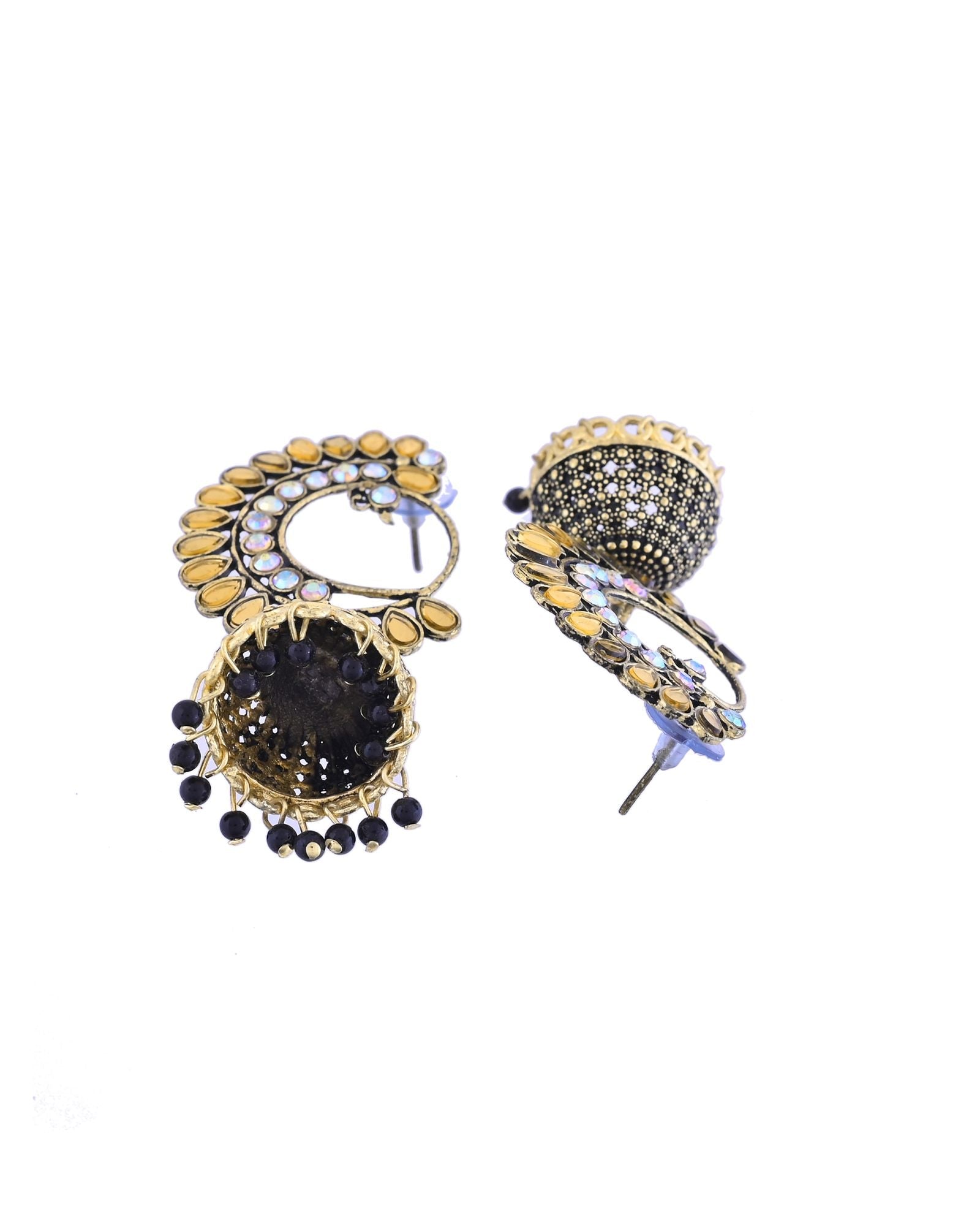 Jewels Nest Gold Plated Kundan Style Black Beaded Jhumka Earrings For Women | Grocsy