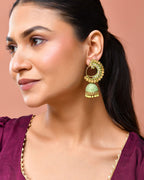 Jewels Nest Gold Plated Kundan Style Green Beaded Jhumka Earrings For Women | Grocsy
