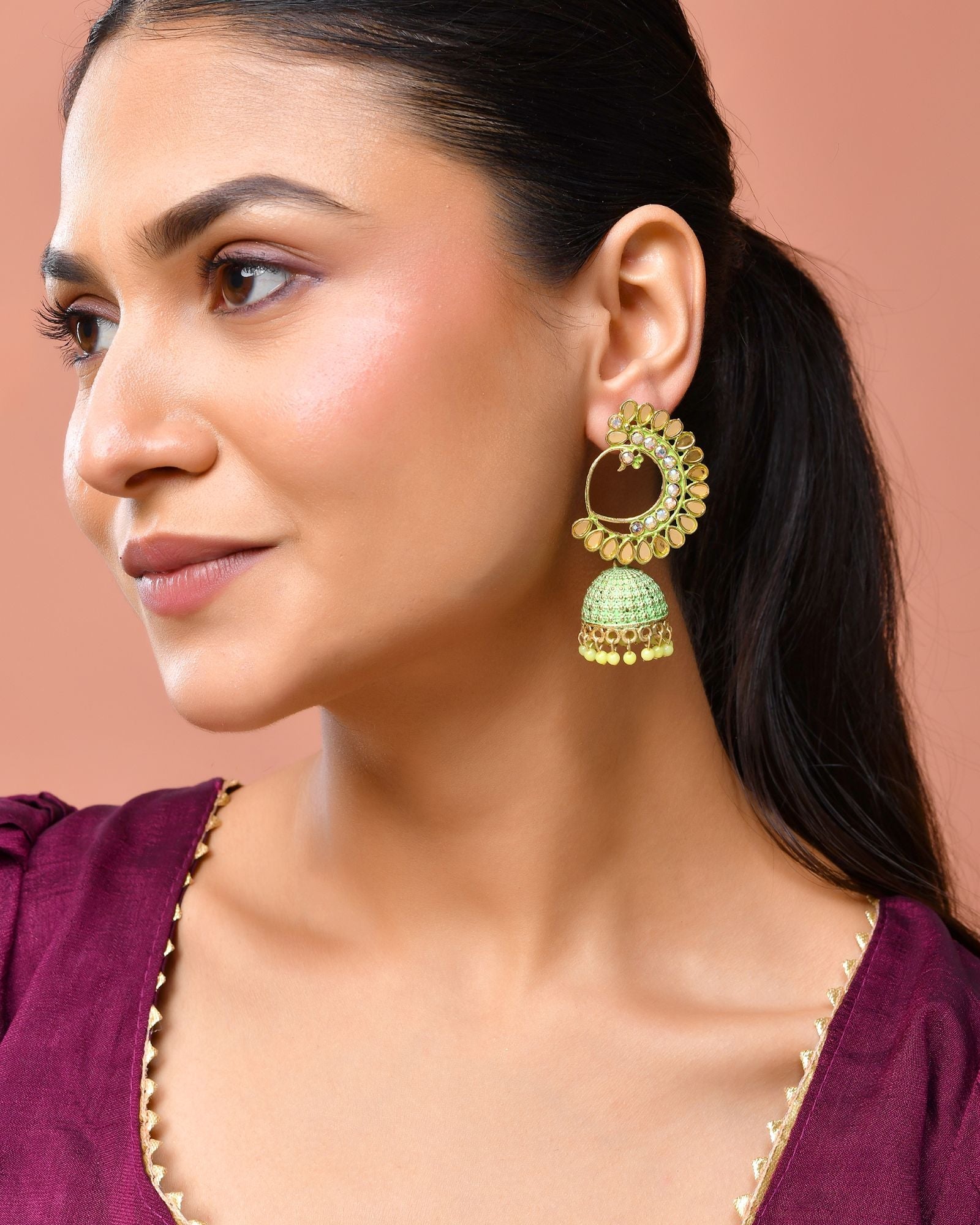 Jewels Nest Gold Plated Kundan Style Green Beaded Jhumka Earrings For Women | Grocsy