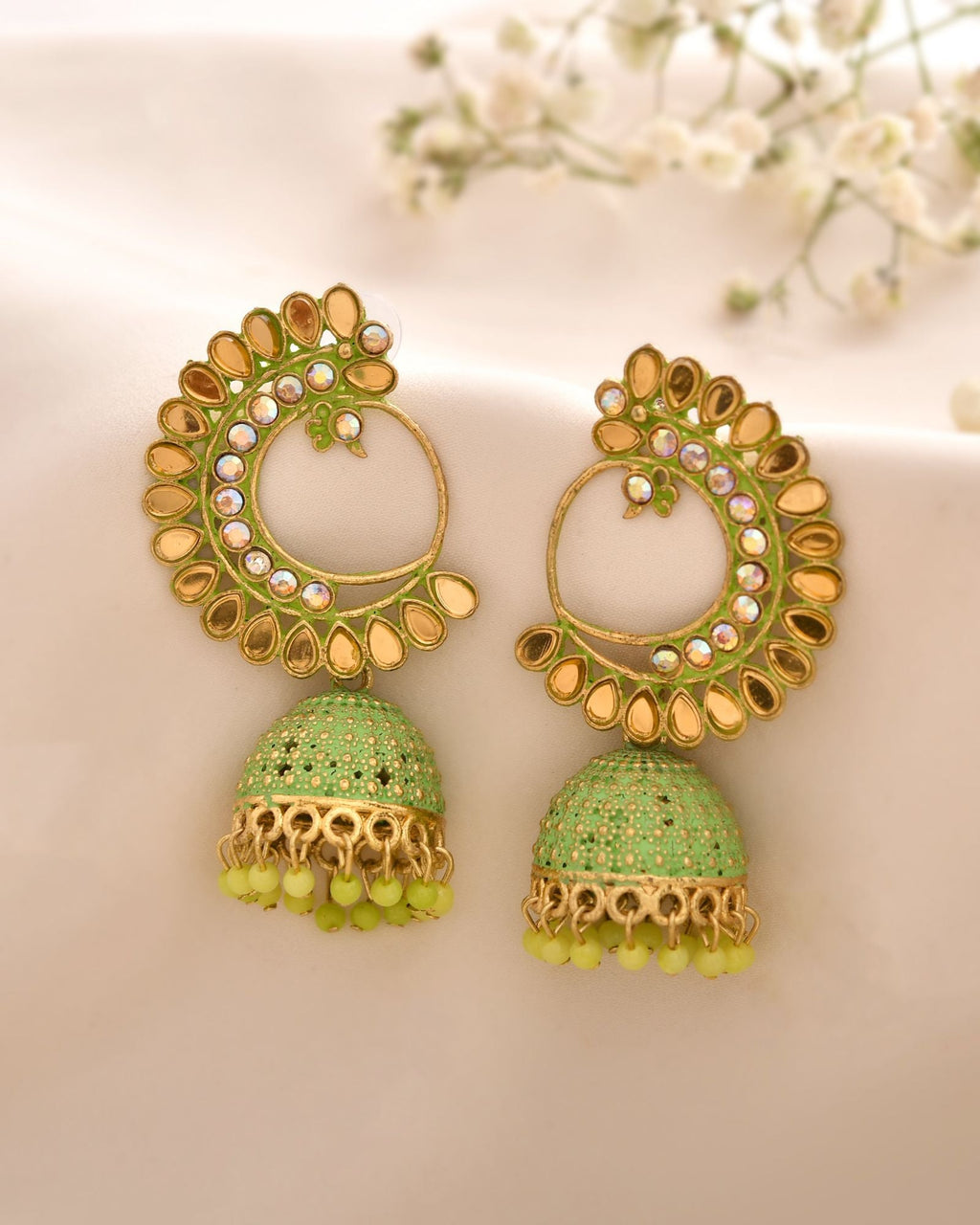 Jewels Nest Gold Plated Kundan Style Green Beaded Jhumka Earrings For Women | Grocsy
