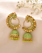 Jewels Nest Gold Plated Kundan Style Green Beaded Jhumka Earrings For Women | Grocsy