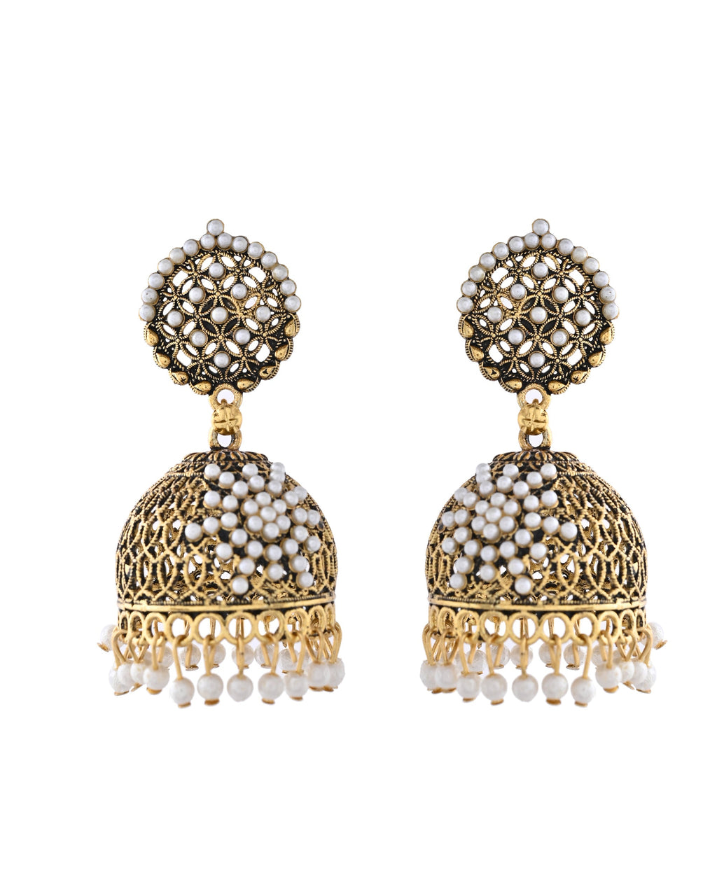 Jewels Nest Gold-Polished Pearl Jhumka Earrings – Traditional Ethnic Design