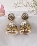 Jewels Nest Gold-Polished Pearl Jhumka Earrings – Traditional Ethnic Design