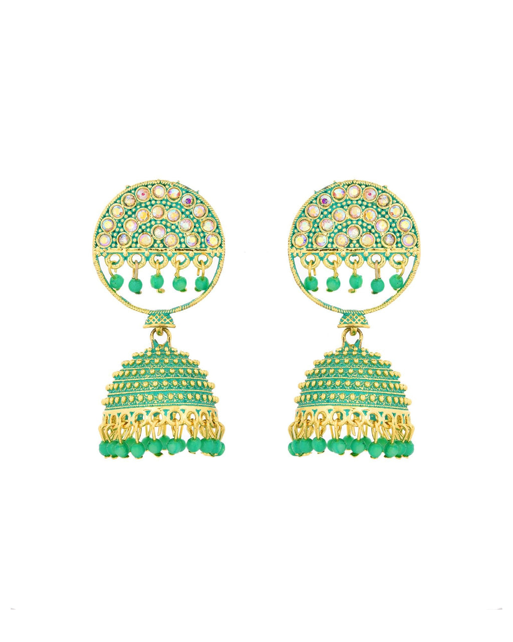 Jewels Nest Gold Plated Kundan Green Dome Jhumka Earrings With Beads For Women | Grocsy