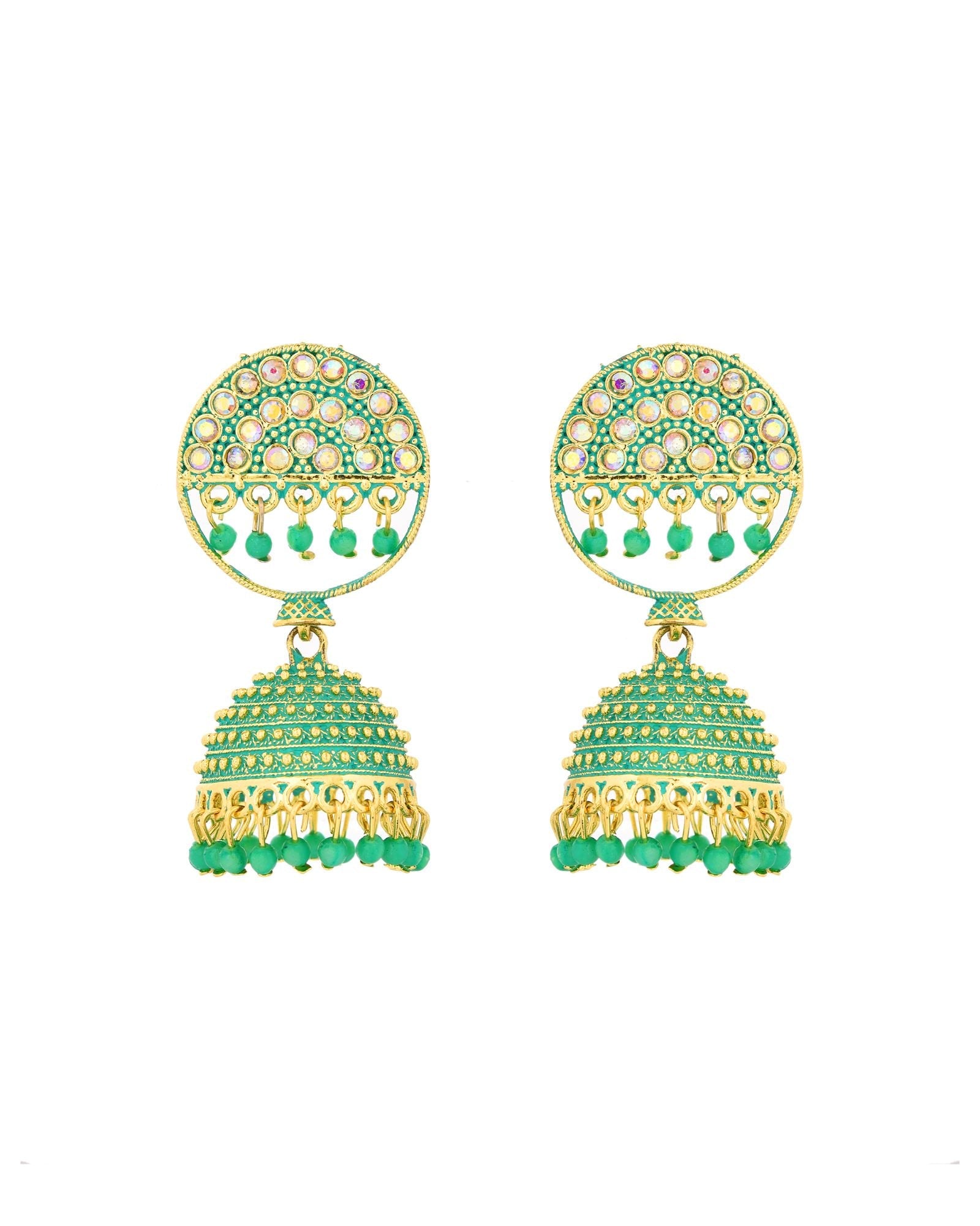 Jewels Nest Gold Plated Kundan Green Dome Jhumka Earrings With Beads For Women | Grocsy