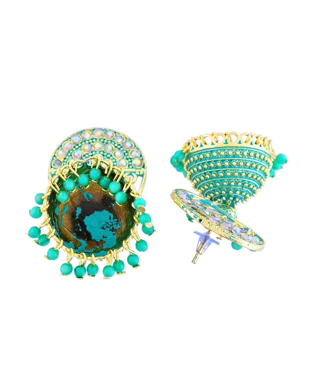 Jewels Nest Gold Plated Kundan Green Dome Jhumka Earrings With Beads For Women | Grocsy