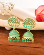 Jewels Nest Gold Plated Kundan Green Dome Jhumka Earrings With Beads For Women | Grocsy