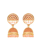 Jewels Nest Gold Plated Kundan Peach Dome Jhumka Earrings With Beads For Women | Grocsy