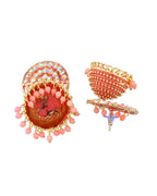 Jewels Nest Gold Plated Kundan Peach Dome Jhumka Earrings With Beads For Women | Grocsy