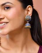 Jewels Nest Gold Plated Kundan Dark Blue Dome Jhumka Earrings With Beads For Women | Grocsy