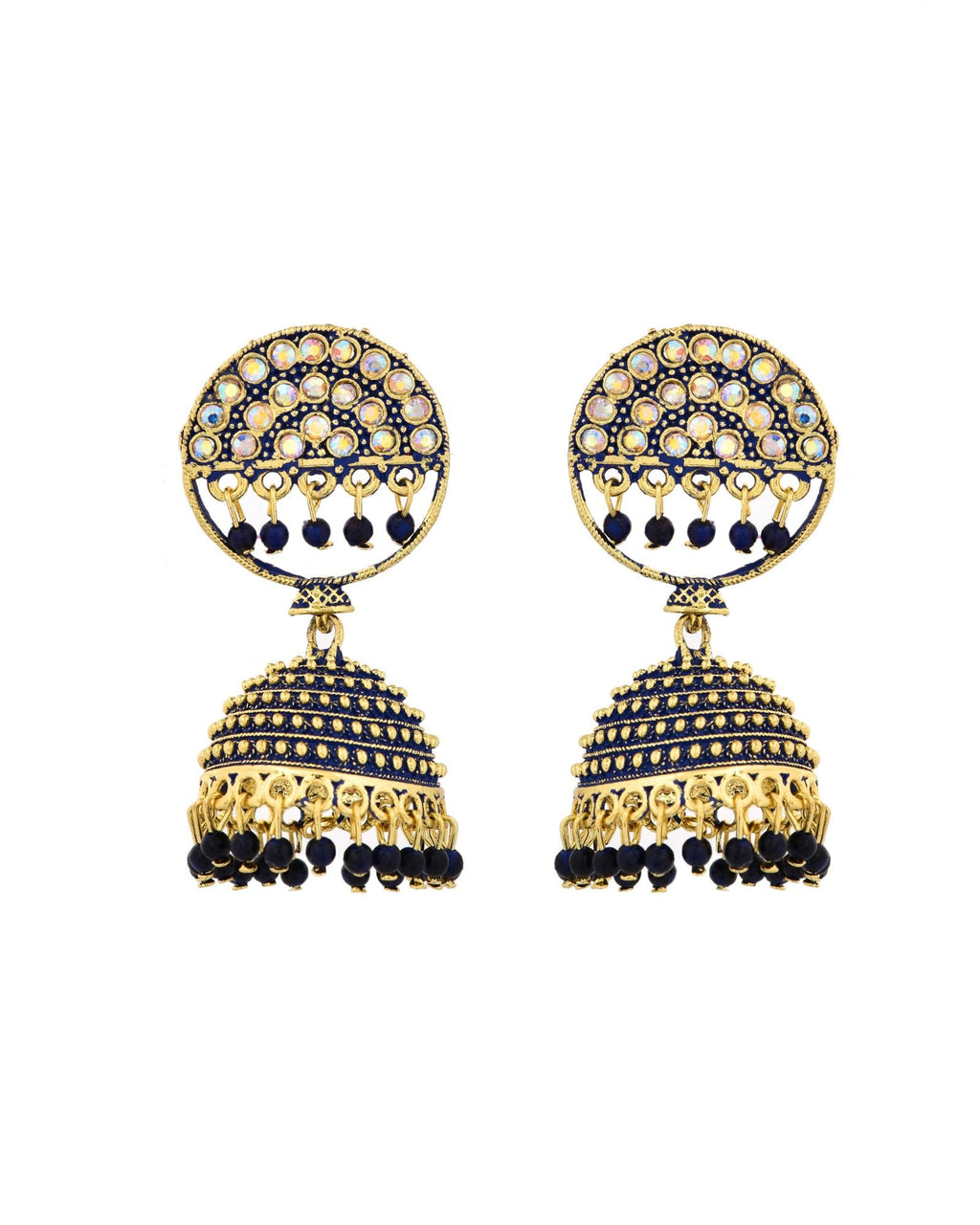 Jewels Nest Gold Plated Kundan Dark Blue Dome Jhumka Earrings With Beads For Women | Grocsy