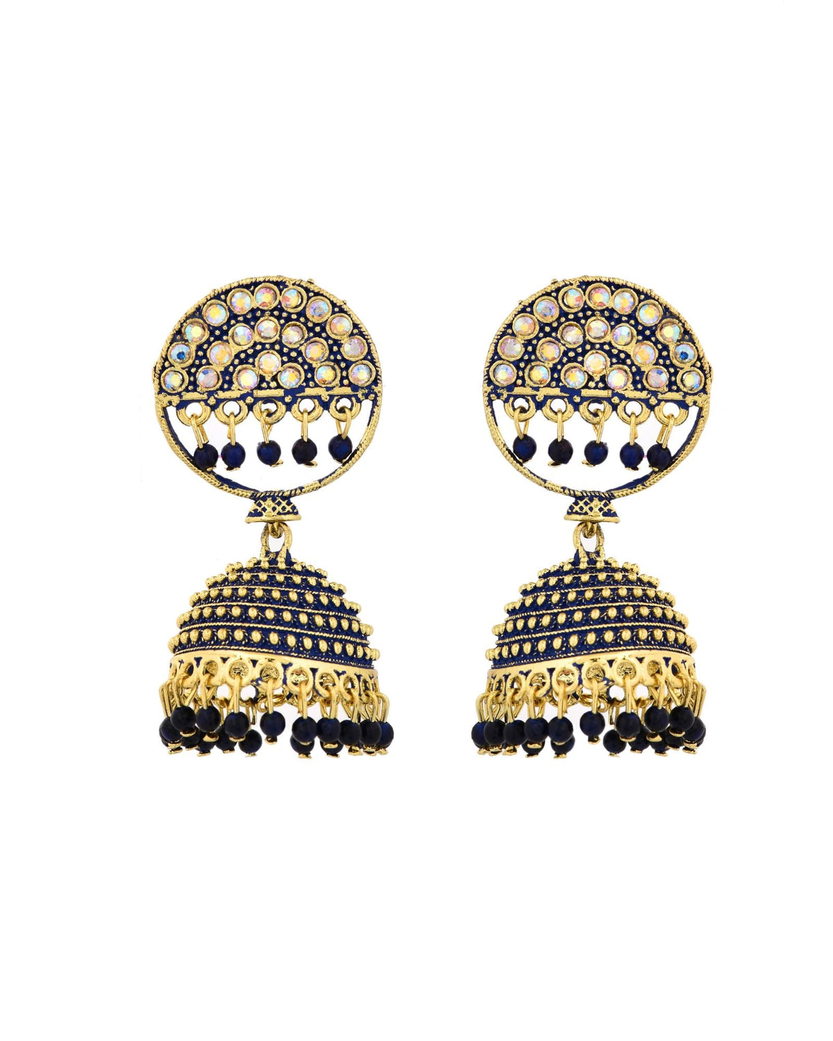 Jewels Nest Gold Plated Kundan Dark Blue Dome Jhumka Earrings With Beads For Women | Grocsy