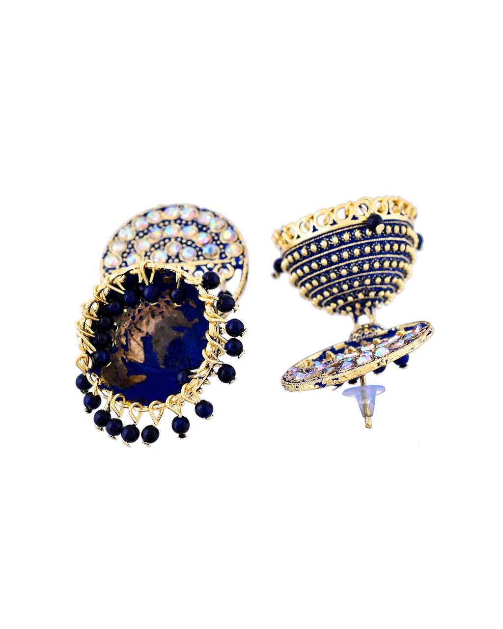 Jewels Nest Gold Plated Kundan Dark Blue Dome Jhumka Earrings With Beads For Women | Grocsy