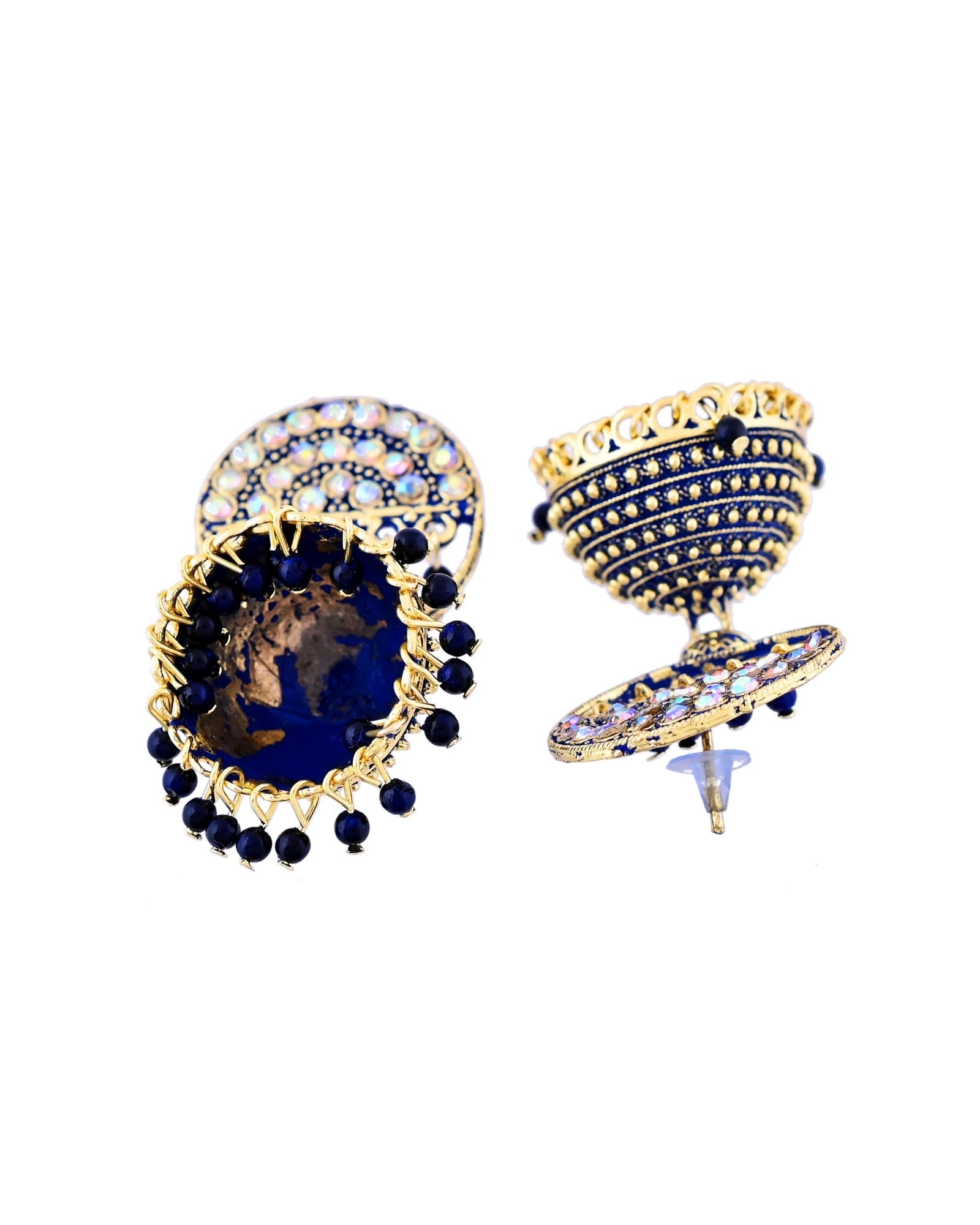 Jewels Nest Gold Plated Kundan Dark Blue Dome Jhumka Earrings With Beads For Women | Grocsy