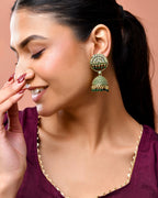 Jewels Nest Gold Plated Kundan Green Dome Jhumka Earrings With Beads For Women | Grocsy