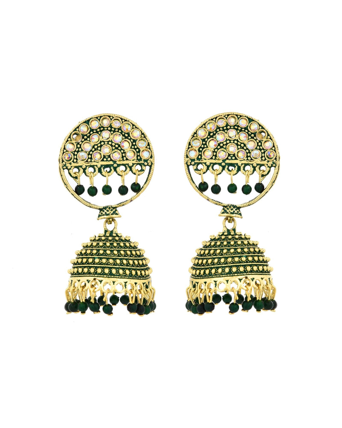 Jewels Nest Gold Plated Kundan Green Dome Jhumka Earrings With Beads For Women | Grocsy