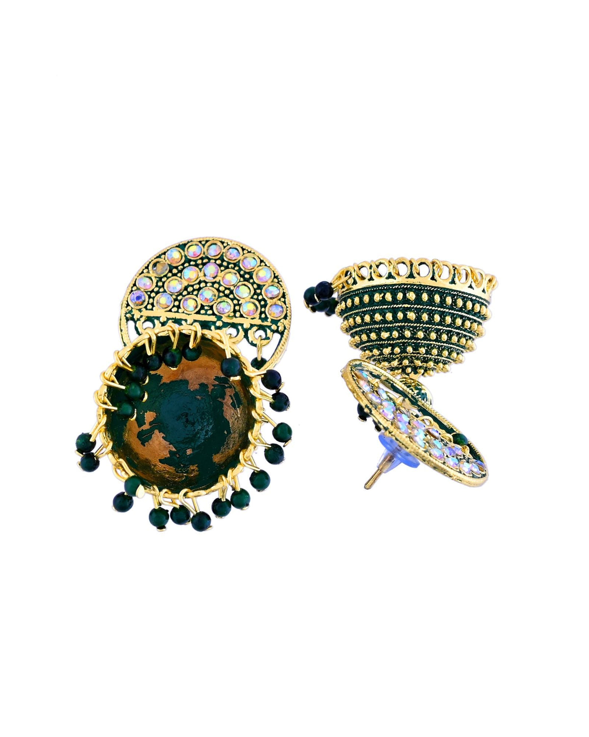 Jewels Nest Gold Plated Kundan Green Dome Jhumka Earrings With Beads For Women | Grocsy