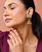Jewels Nest Gold Plated Kundan Studded Maroon Bead Jhumka Earrings For Women | Grocsy