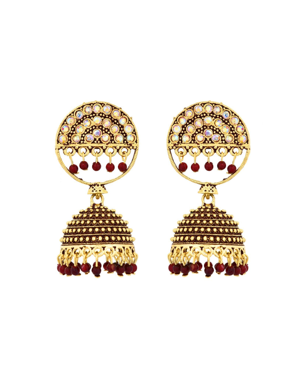 Jewels Nest Gold Plated Kundan Studded Maroon Bead Jhumka Earrings For Women | Grocsy
