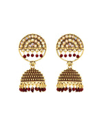 Jewels Nest Gold Plated Kundan Studded Maroon Bead Jhumka Earrings For Women | Grocsy