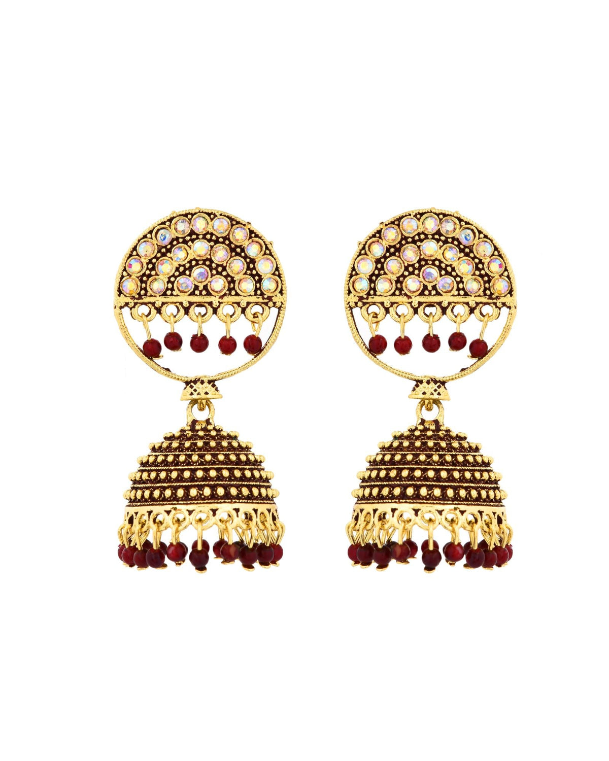 Jewels Nest Gold Plated Kundan Studded Maroon Bead Jhumka Earrings For Women | Grocsy