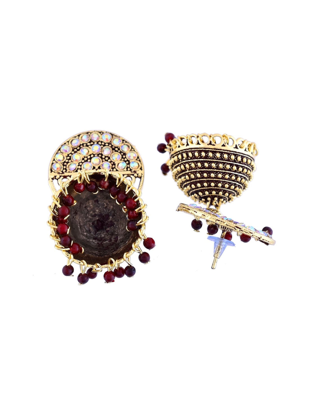 Jewels Nest Gold Plated Kundan Studded Maroon Bead Jhumka Earrings For Women | Grocsy