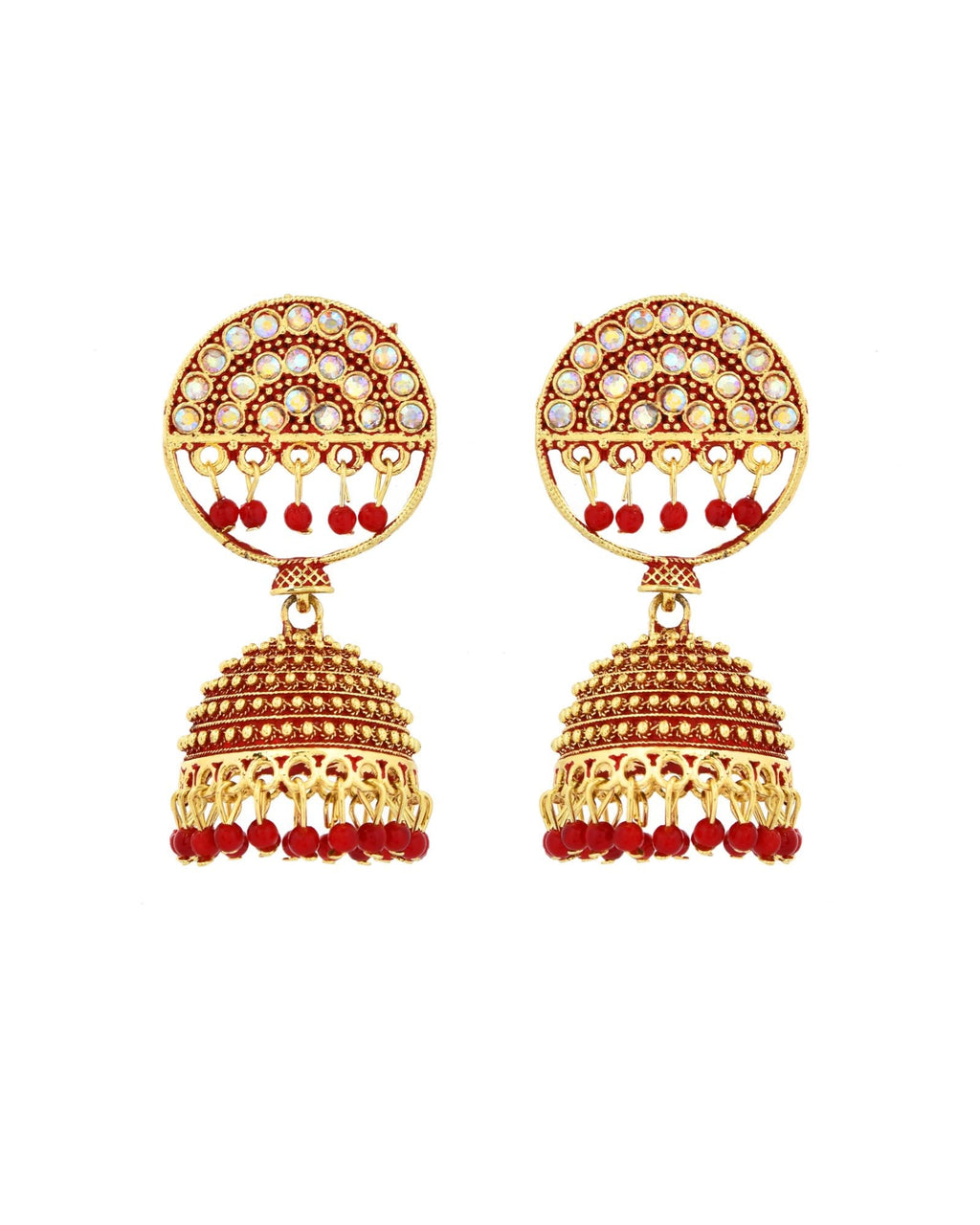 Jewels Nest Gold Plated Kundan Studded Red Bead Jhumka Earrings For Women | Grocsy