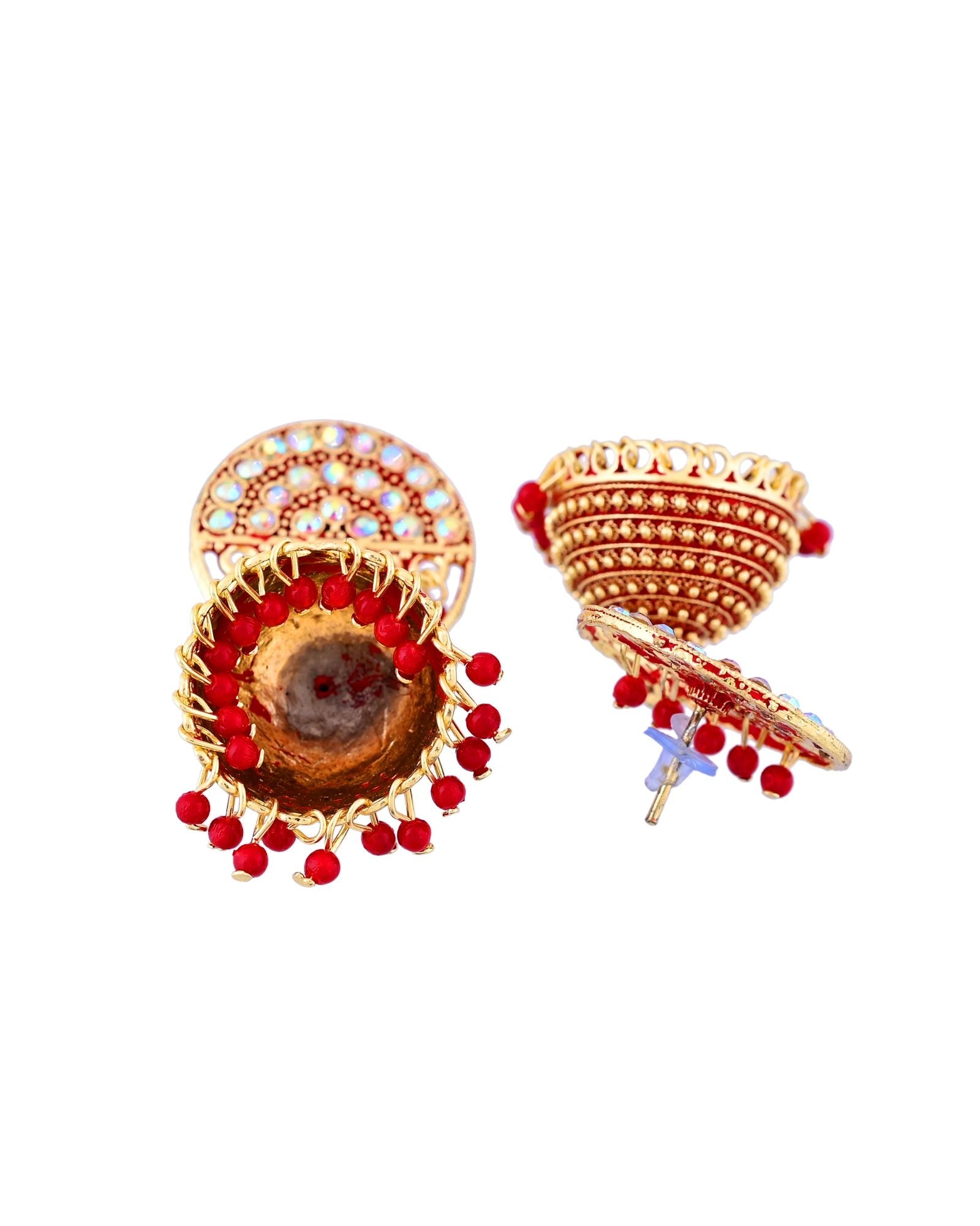 Jewels Nest Gold Plated Kundan Studded Red Bead Jhumka Earrings For Women | Grocsy