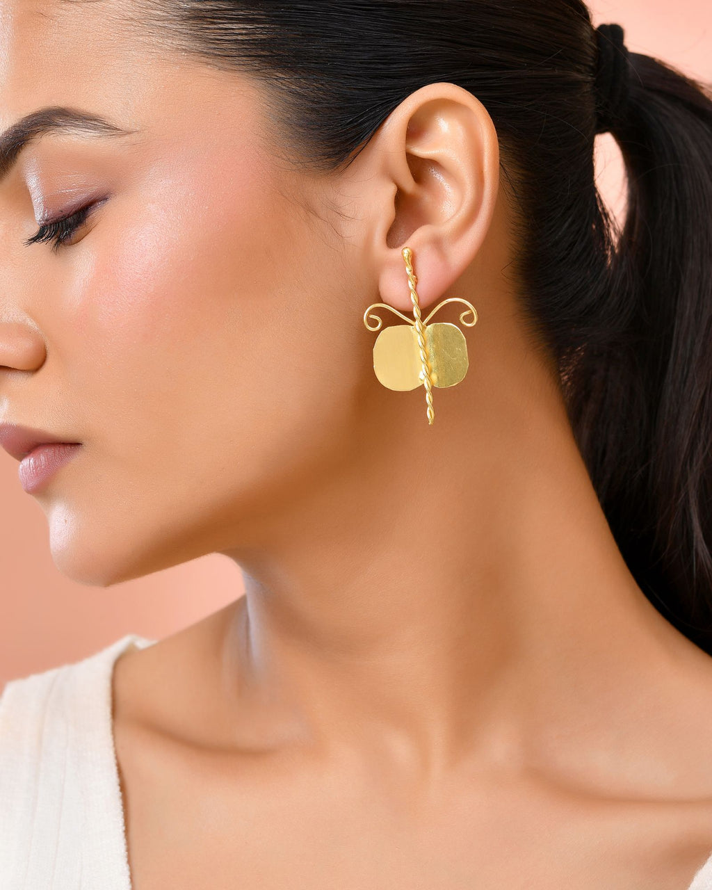 Jewels Nest Gold Plated Anti-Tarnish Waterproof Butterfly Shaped Aesthetic Stud Earrings For Women | Grocsy