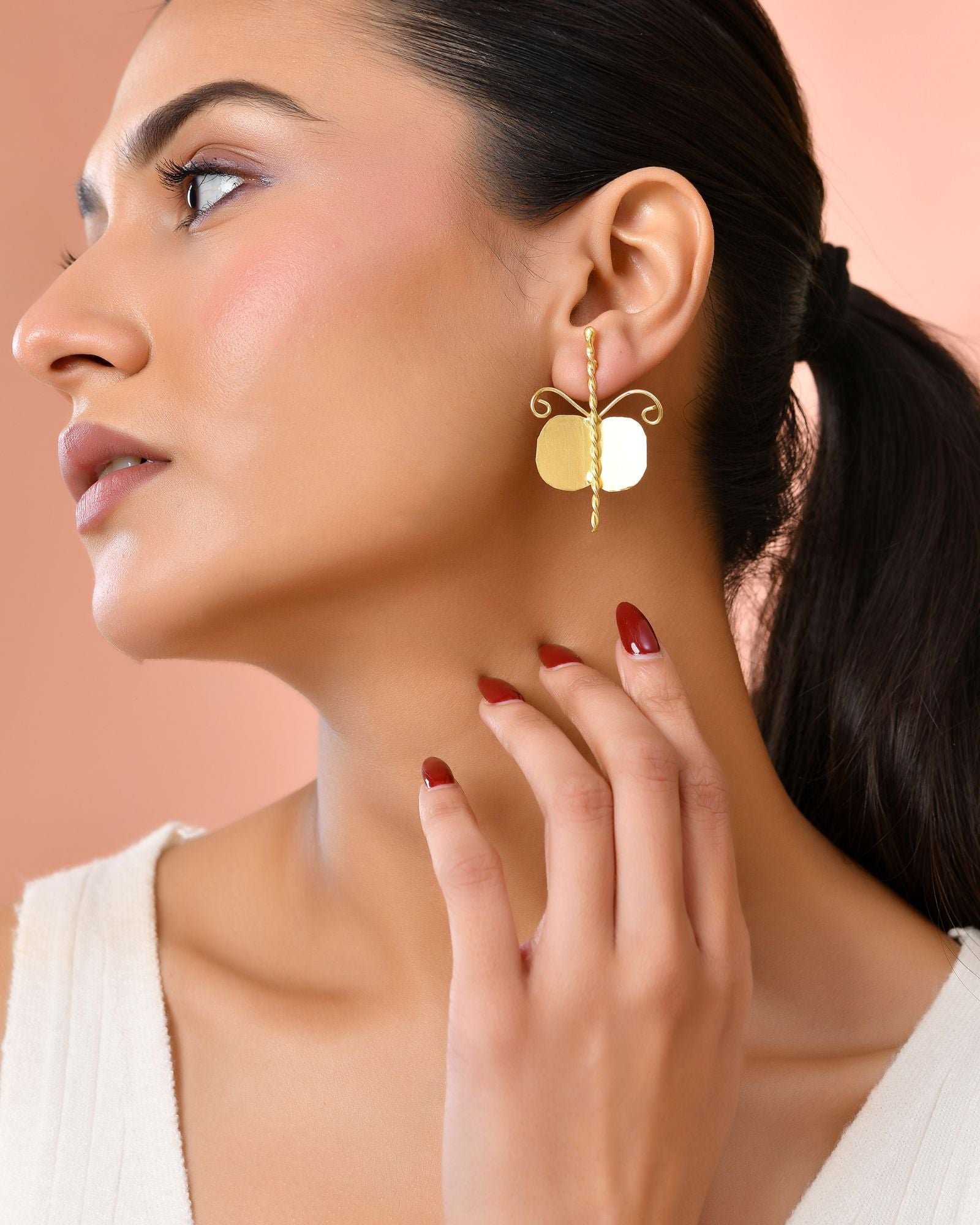 Jewels Nest Gold Plated Anti-Tarnish Waterproof Butterfly Shaped Aesthetic Stud Earrings For Women | Grocsy