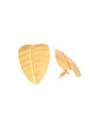 Jewels Nest Gold Leaf Textured Statement Stud Earrings For Women | Grocsy
