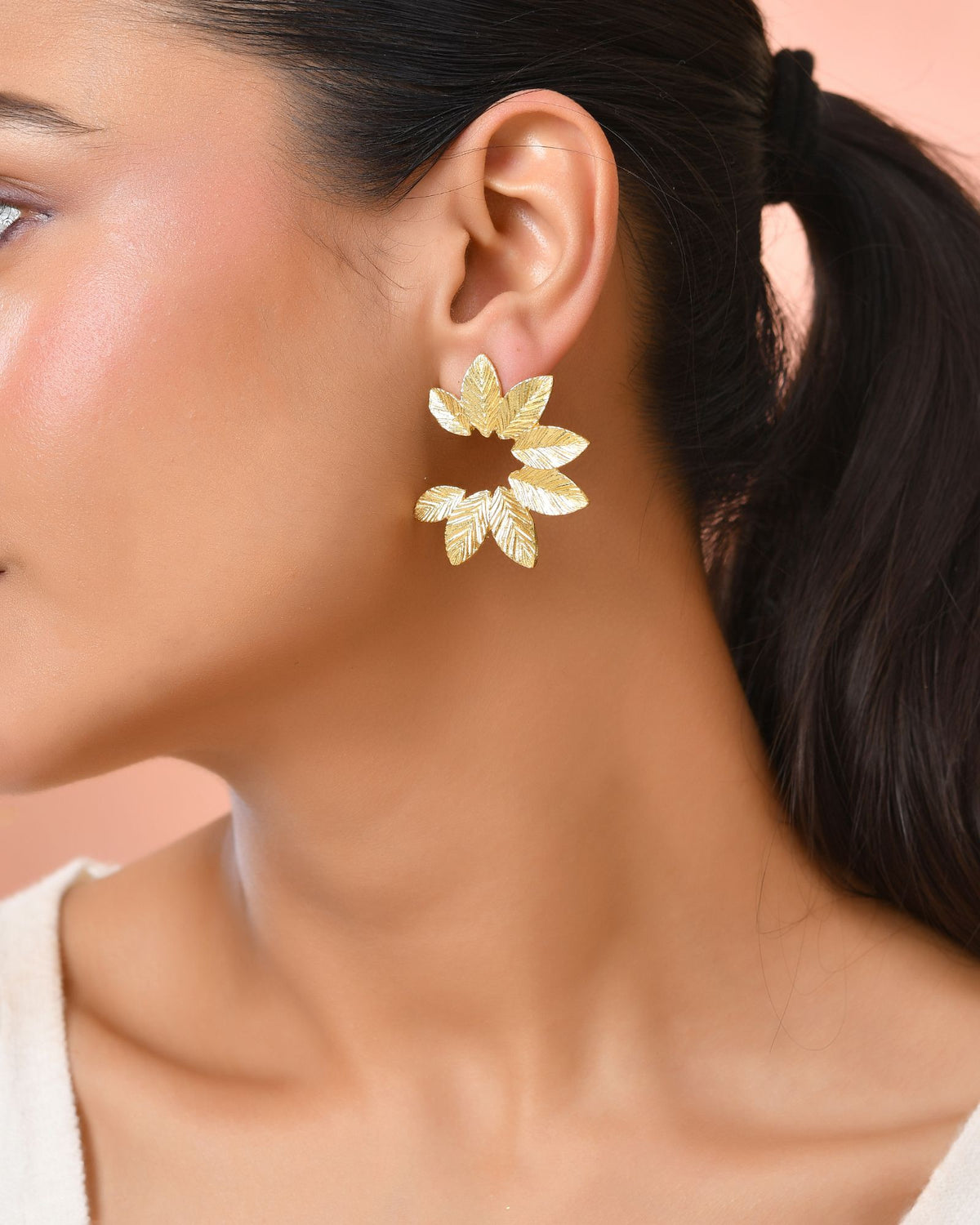 Jewels Nest Gold-Tone Leaf Wreath Stud Earrings For Women | Grocsy