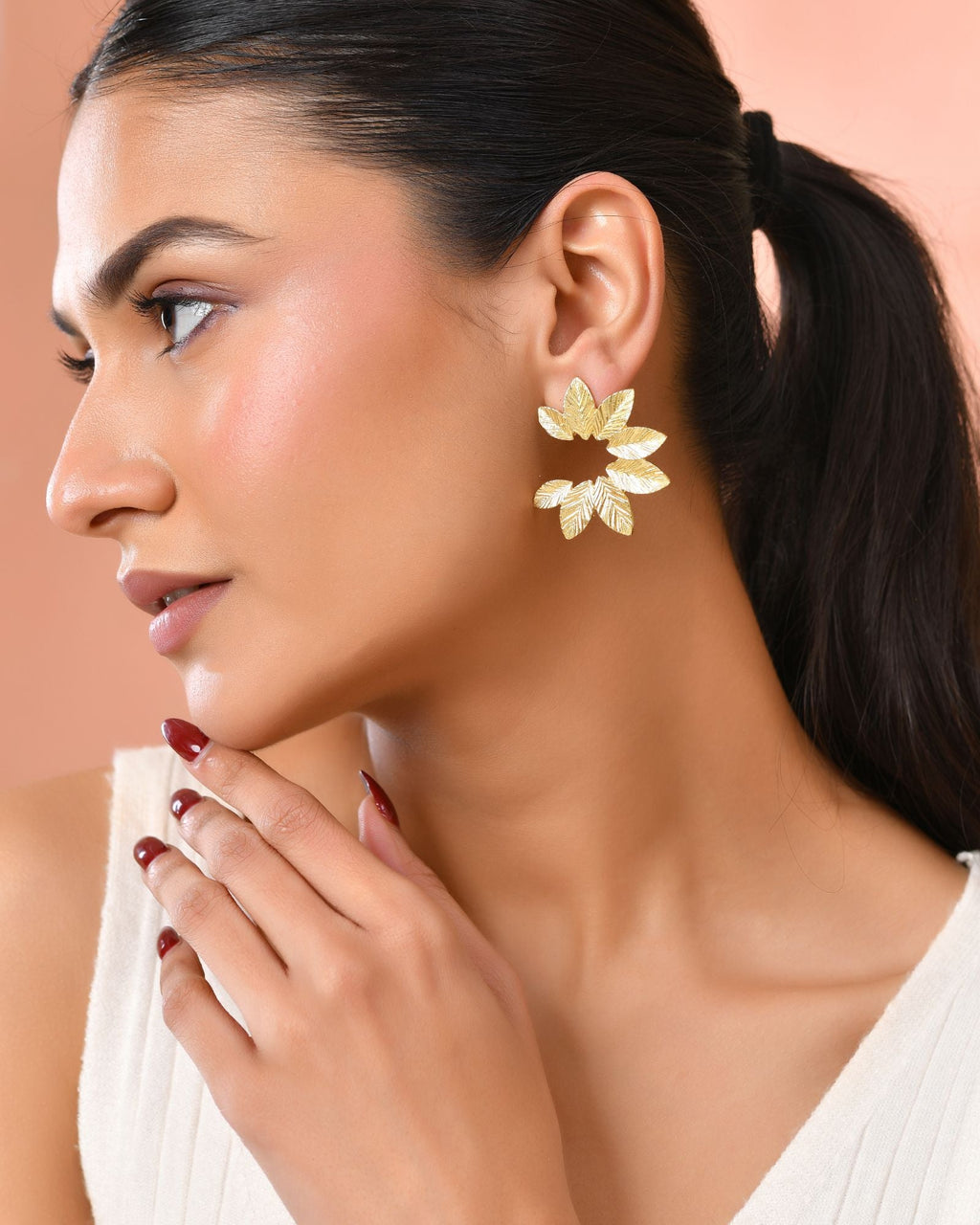 Jewels Nest Gold-Tone Leaf Wreath Stud Earrings For Women | Grocsy