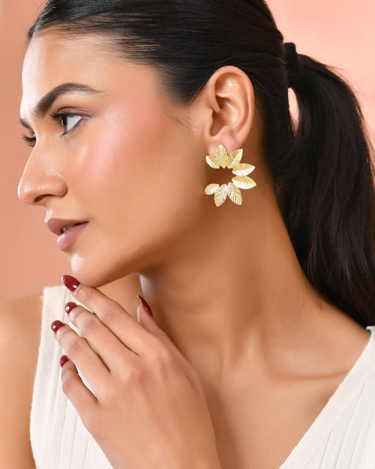 Jewels Nest Gold-Tone Leaf Wreath Stud Earrings For Women | Grocsy