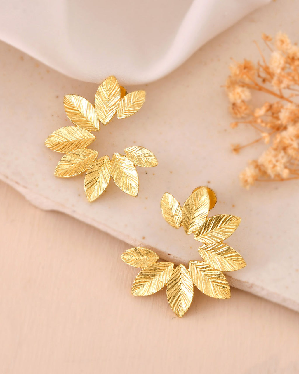 Jewels Nest Gold-Tone Leaf Wreath Stud Earrings For Women | Grocsy