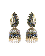Jewels Nest Peacock-Inspired Gold-Polished Jhumka Earrings with Multicolor Stones | Grocsy