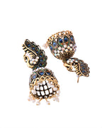 Jewels Nest Peacock-Inspired Gold-Polished Jhumka Earrings with Multicolor Stones | Grocsy