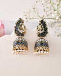 Jewels Nest Peacock-Inspired Gold-Polished Jhumka Earrings with Multicolor Stones | Grocsy