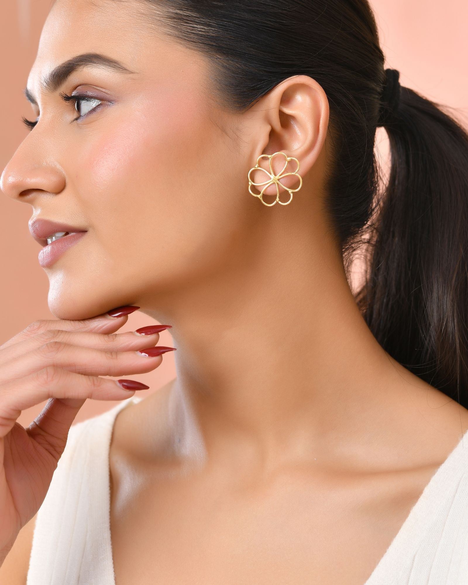 Jewels Nest Gold-Tone Floral Stud Earrings For Women | Grocsy