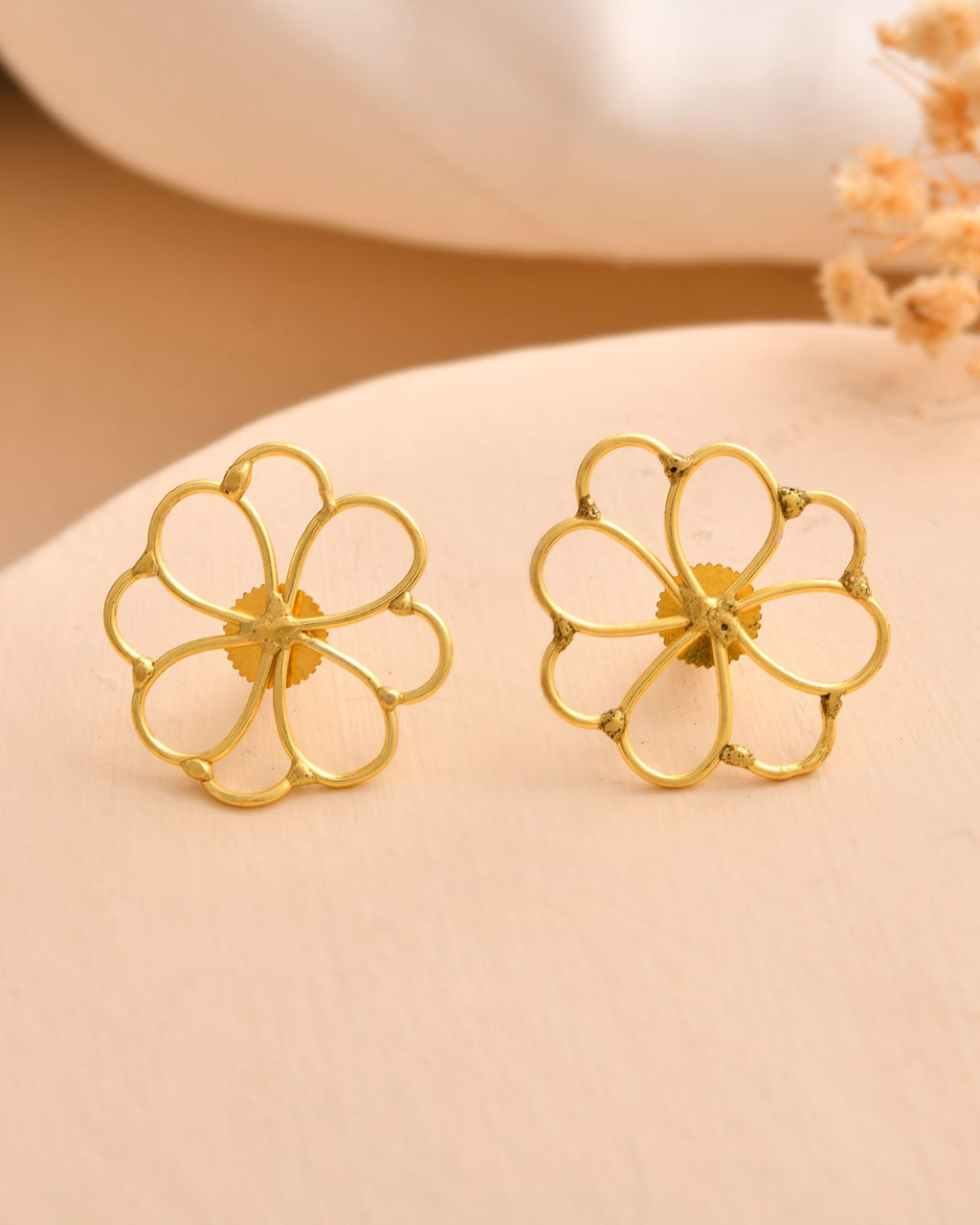 Jewels Nest Gold-Tone Floral Stud Earrings For Women | Grocsy