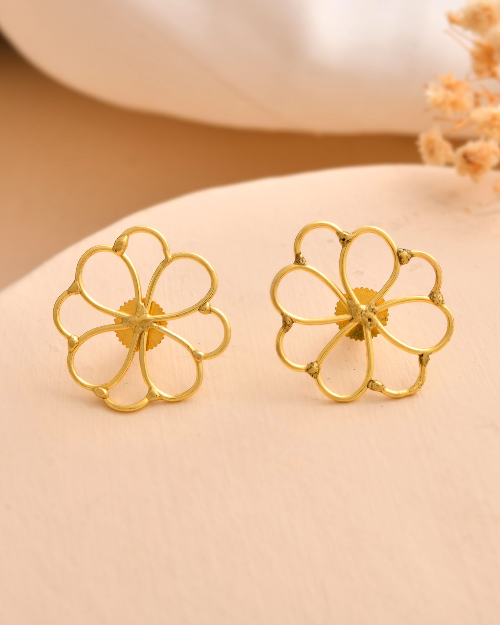 Jewels Nest Gold-Tone Floral Stud Earrings For Women | Grocsy