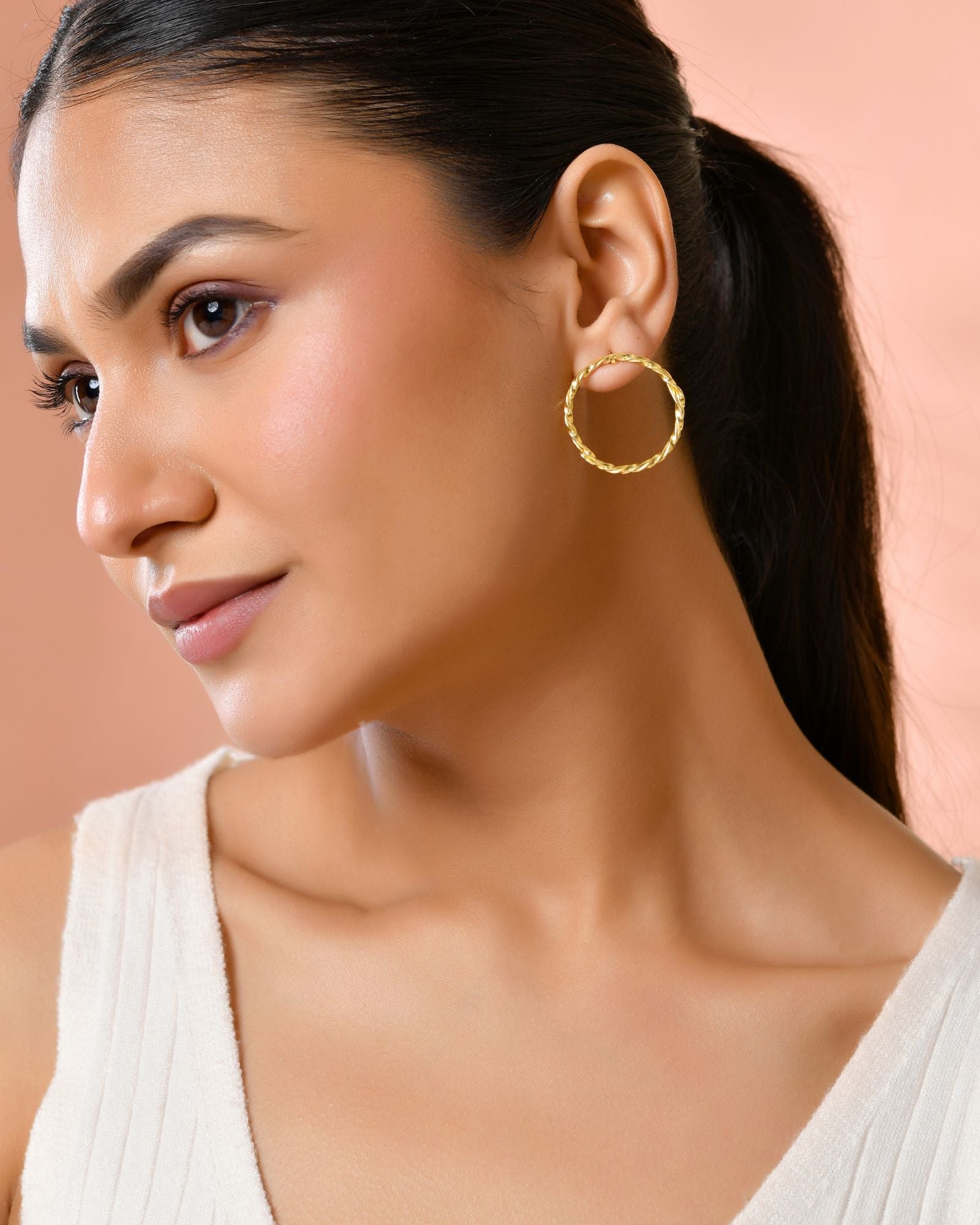 Jewels Nest Gold-Tone Twisted Hoop Earrings For Women | Minimal Everyday Jewellery | Grocsy